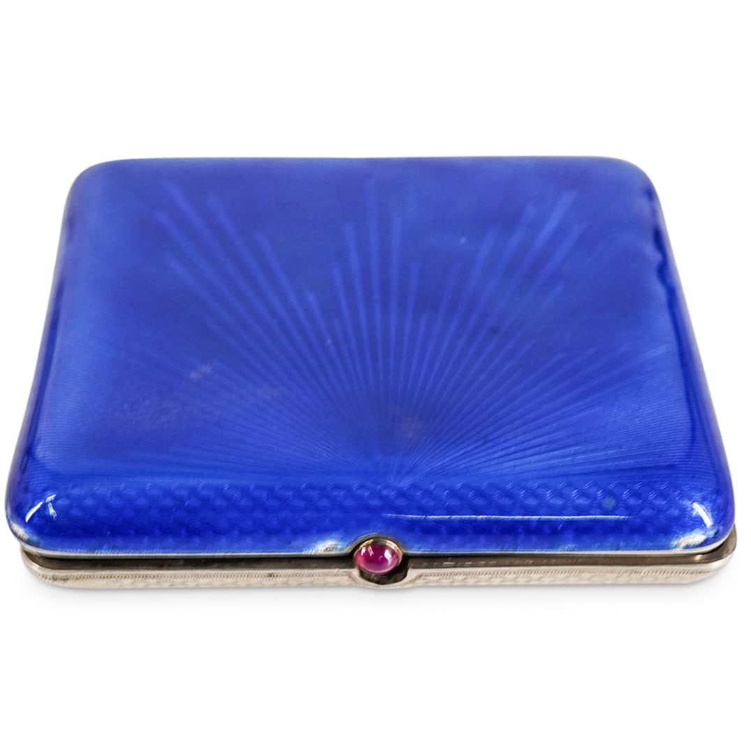 Russian Faberge A. Holstrom Silver and Guilloche Enamel Cigarette Case (1 of 4)