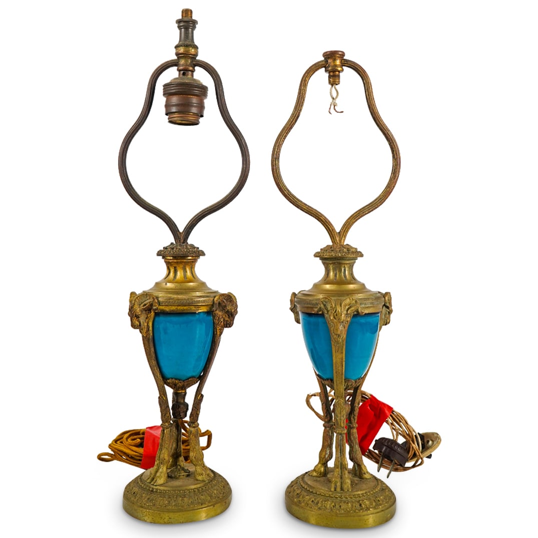 Pair Antique Porcelain & Gilt Mixed Metal Lamps (1 of 7)