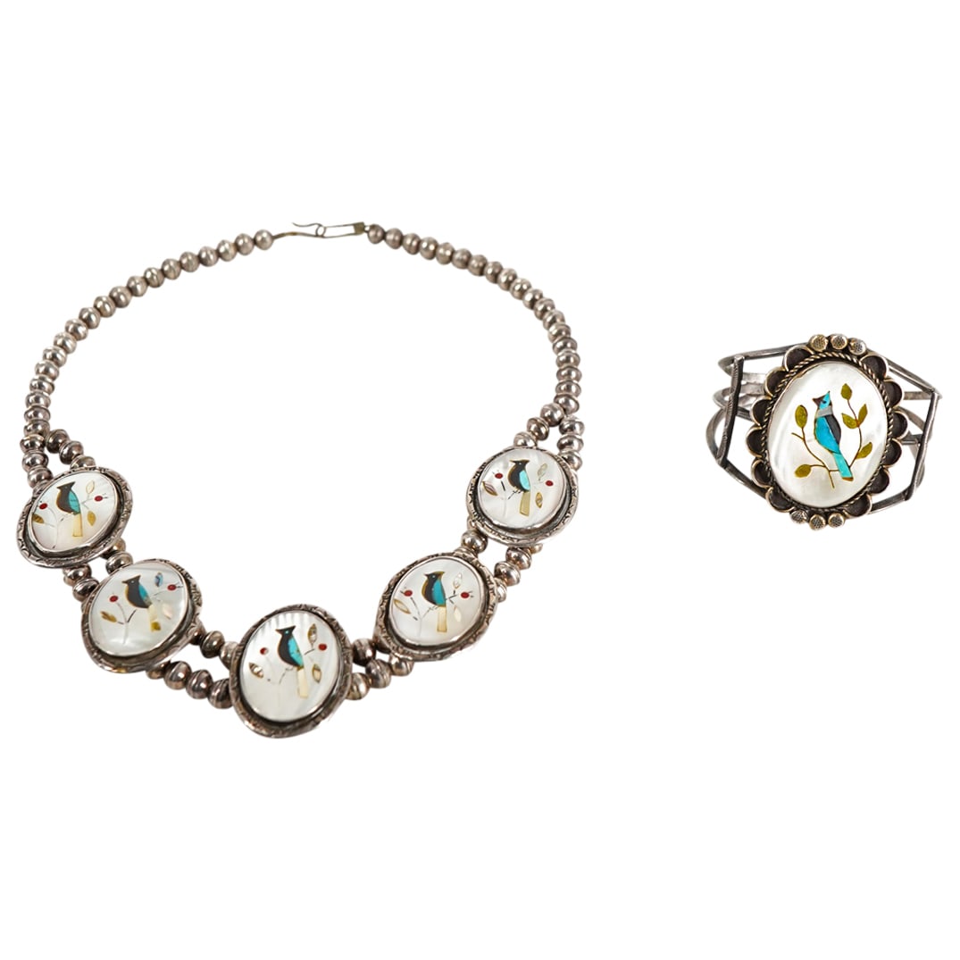 Early Rare Zuni Sterling Silver Squash Necklace and Bracelet (1 of 7)