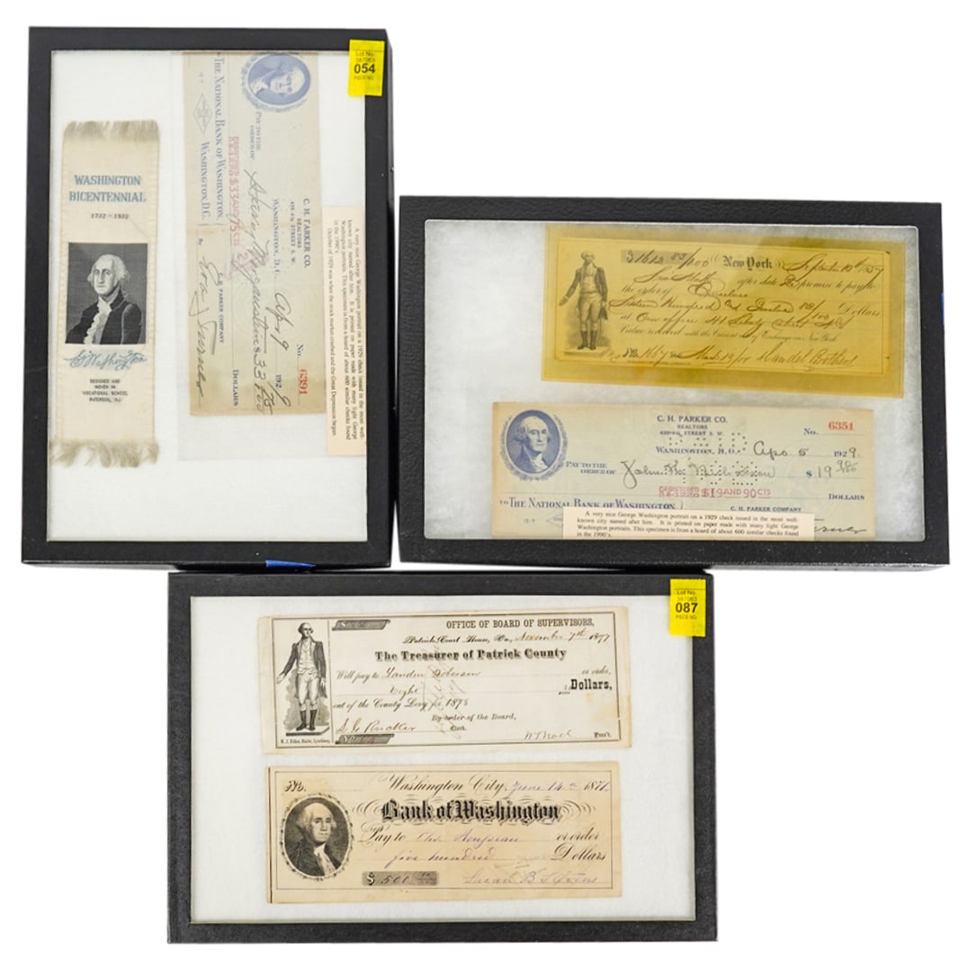 (6 Pc) Antique Cheques & Washington's Birthday Bicentennial Ribbon (1 of 3)