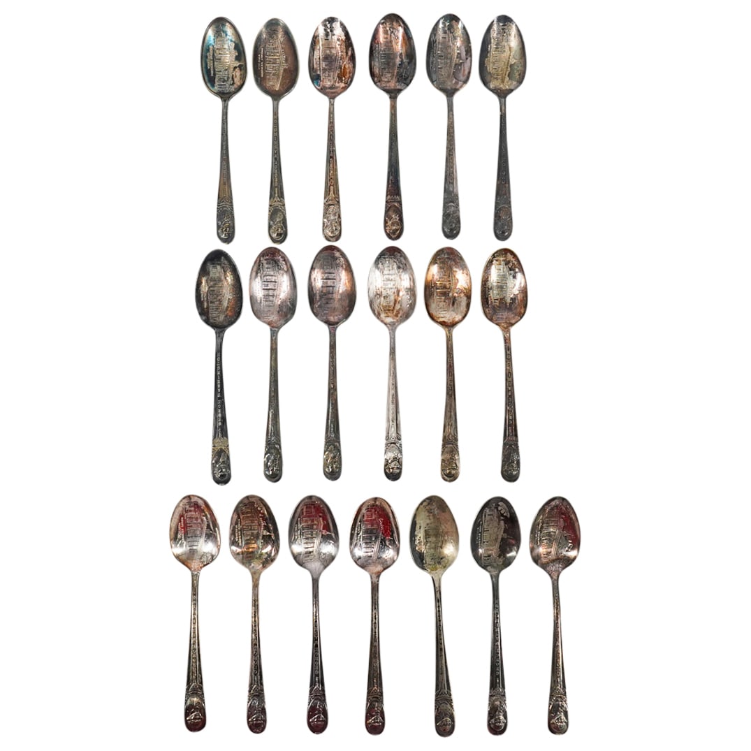 (19 Pc) WM Rogers Silver Plated George Washington Souvenir Spoons (1 of 9)