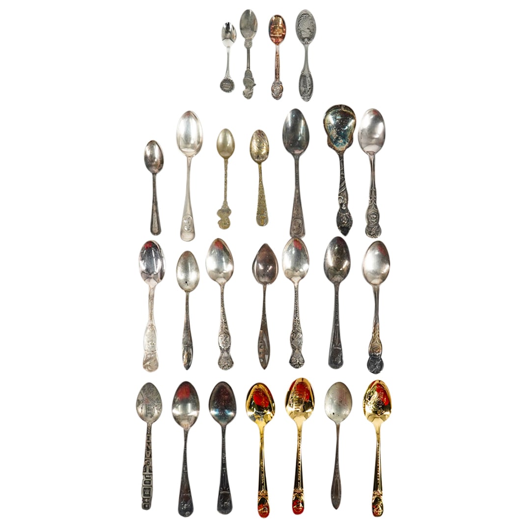 (25 Pc) Sterling Silver & Silver Plated Souvenir Spoons Set (1 of 14)