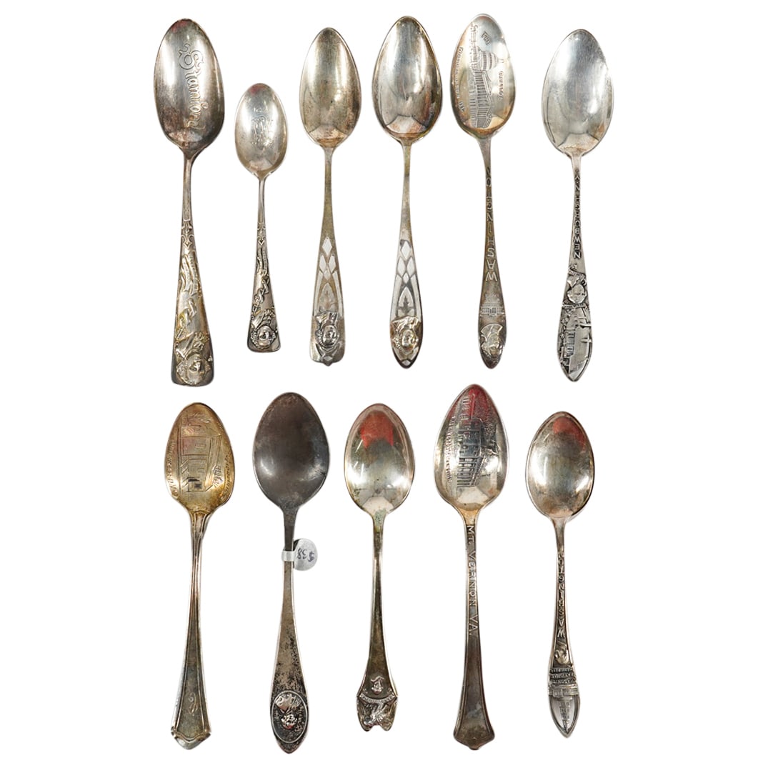 (11 Pc) Sterling Silver George Washington Souvenir Spoons Collection Set (1 of 11)