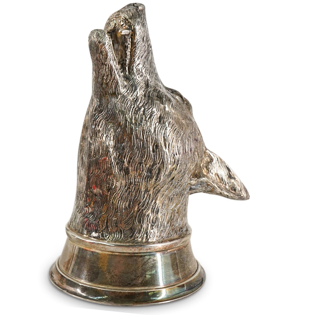 Antique German Sterling Silver Wolf Head Stirrup Cup