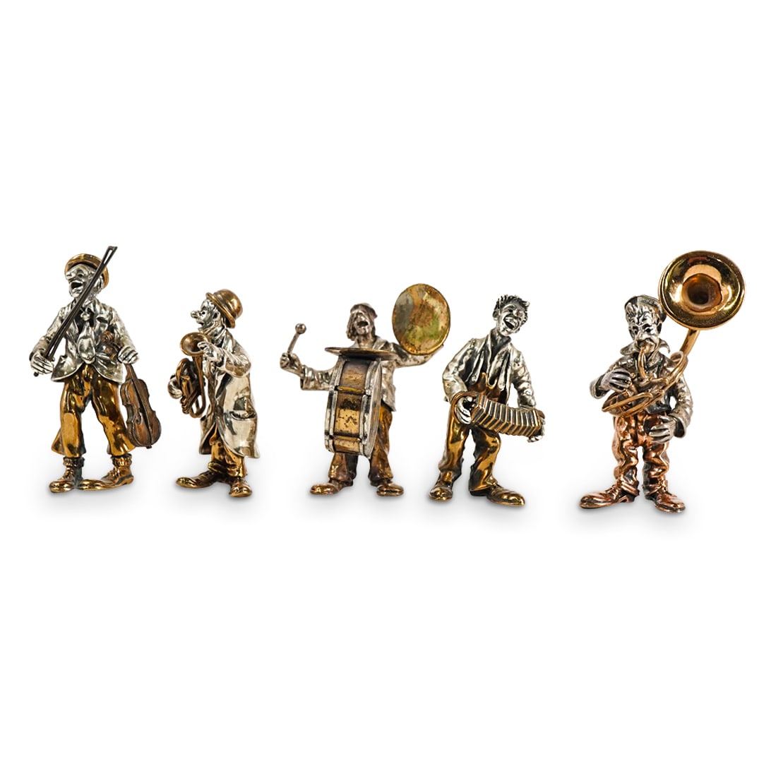 (5 Pc) Vittorio Angini For Sorini 800 Silver & Mixed Metal Clown Musicians (1 of 9)