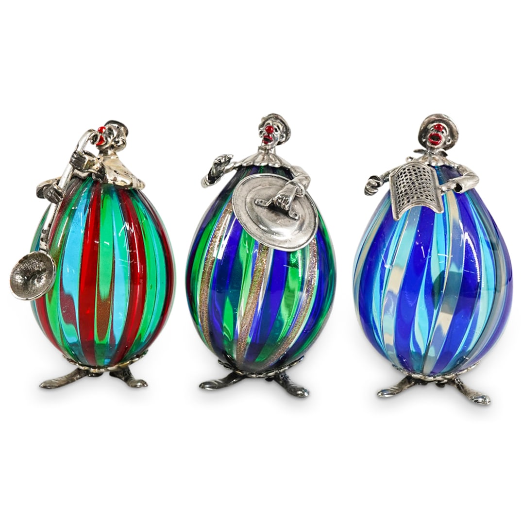 (3 Pc) Vittorio Angini Sterling & Murano Glass Clown Sculptures (1 of 7)