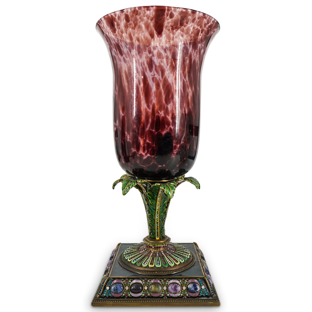 Large Jay Strongwater Enamel Hurricane Candle Holder/Vase (1 of 5)