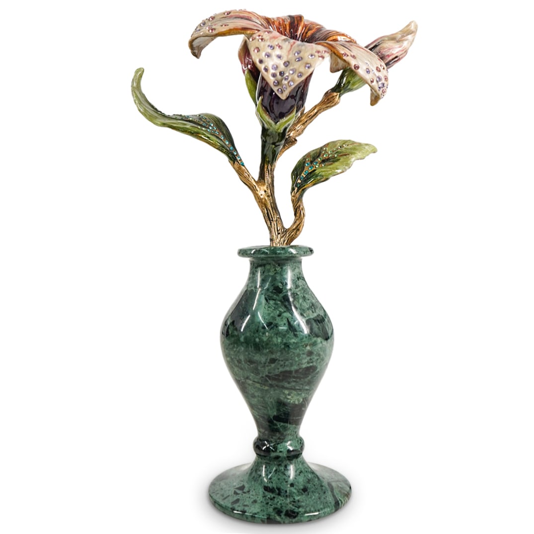 Jay Strongwater Stone and Enamel Floral Vase, Hand Signed (1 of 4)