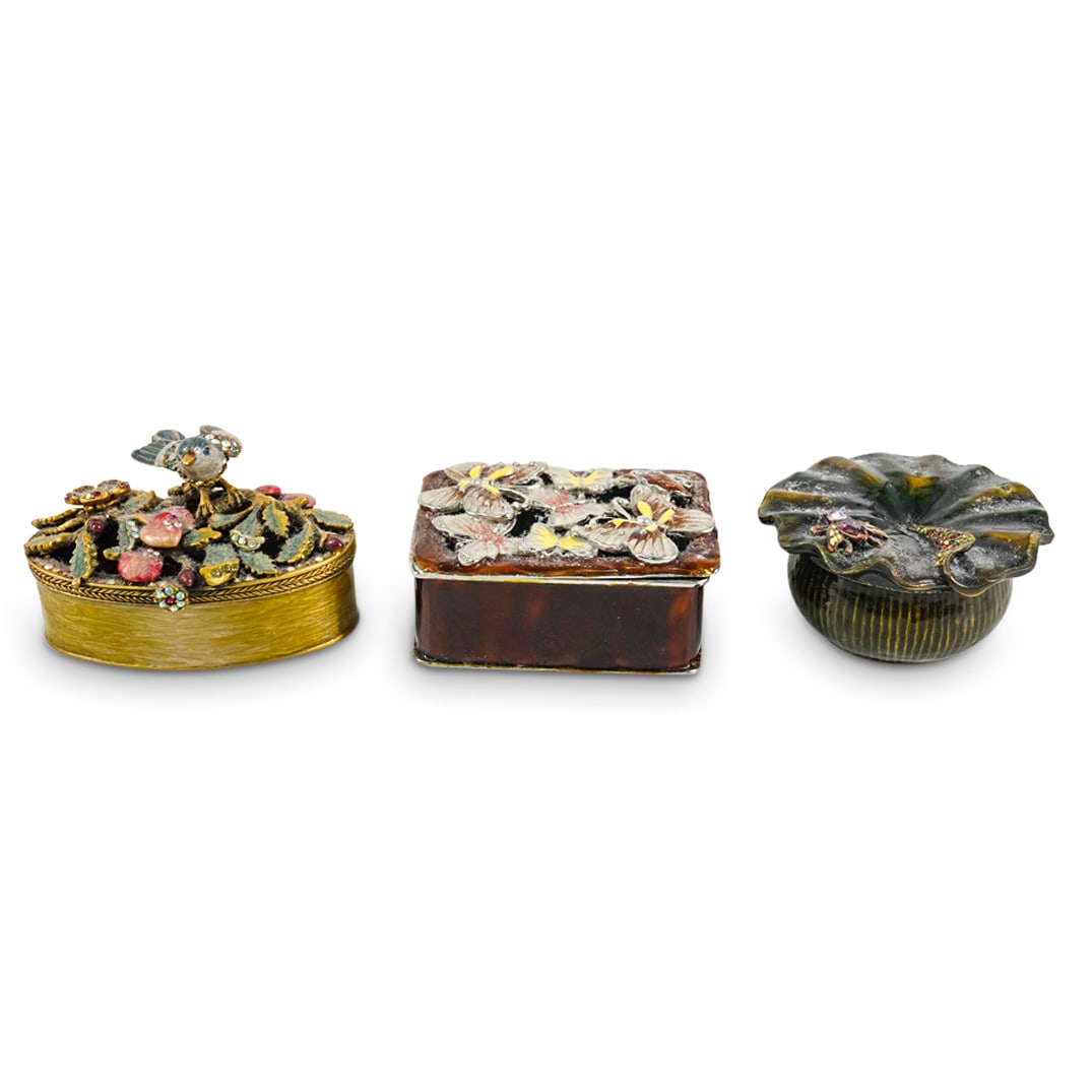 (3 Pc) Jay Strongwater and Enamel Trinket Boxes (1 of 16)