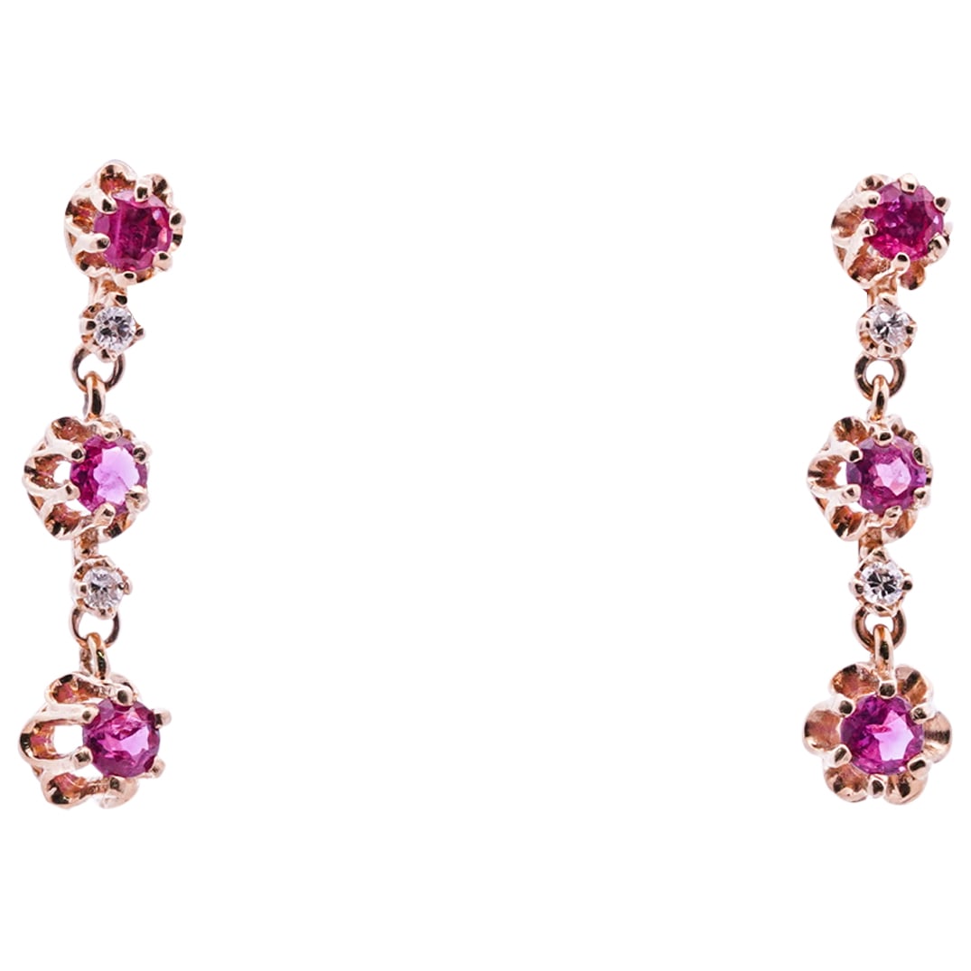 14K Yellow Gold, Diamond, & Ruby, Drop Earrings (1 of 2)
