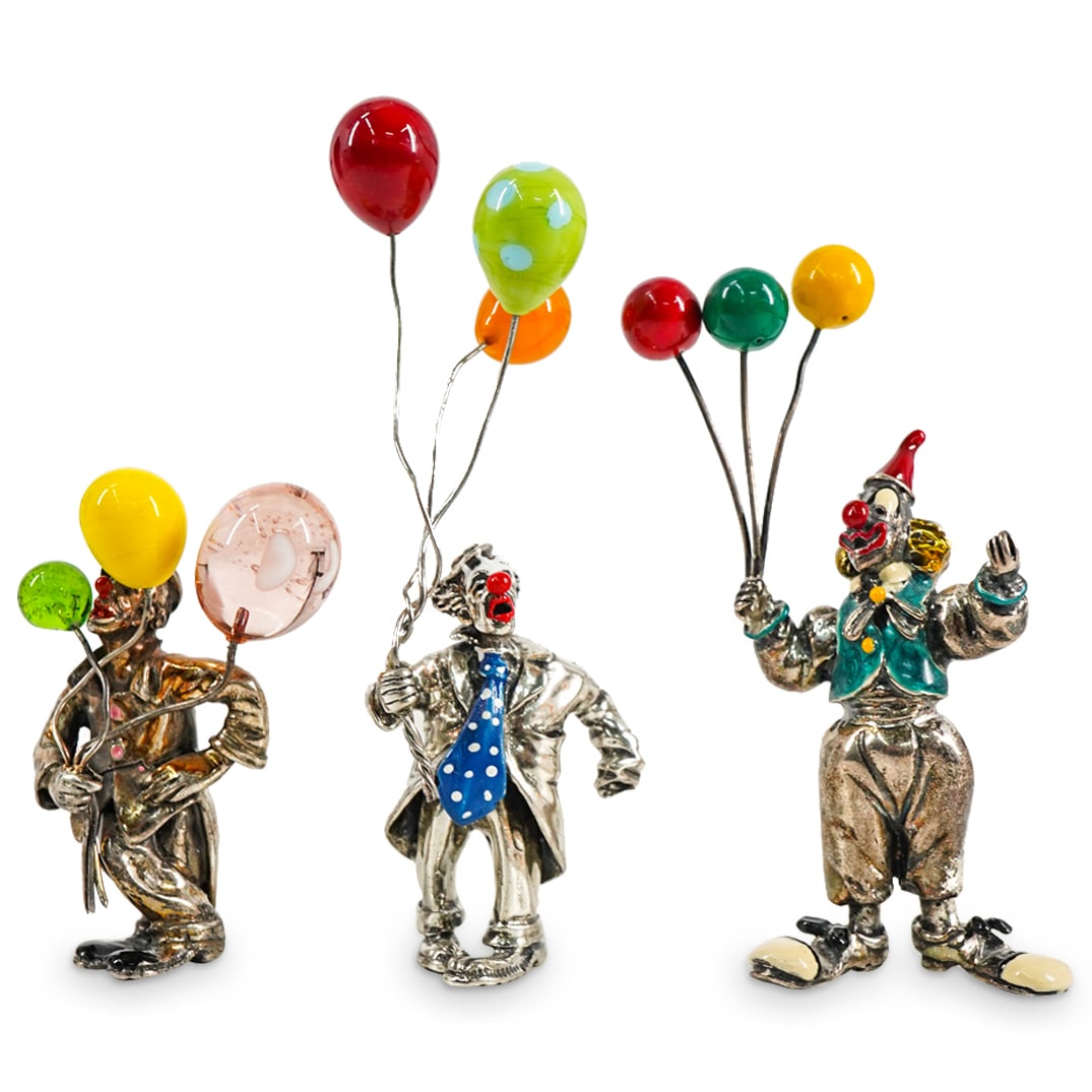 (3 Pc) Italian Silver & Enamel Clown Sculptures (1 of 6)