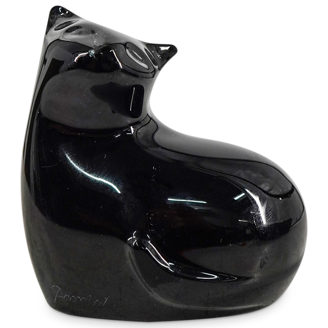 Baccarat Crystal "Sitting Cat" Figurine: DESCRIPTION: Baccarat crystal "Sitting Cat" figurine in black crystal. Marked with Baccarat hallmark on the underside. CIRCA: 20th Century ORIGIN: France DIMENSIONS: H: 2 5/8" W: 2 1/4" CONDITION: Goo