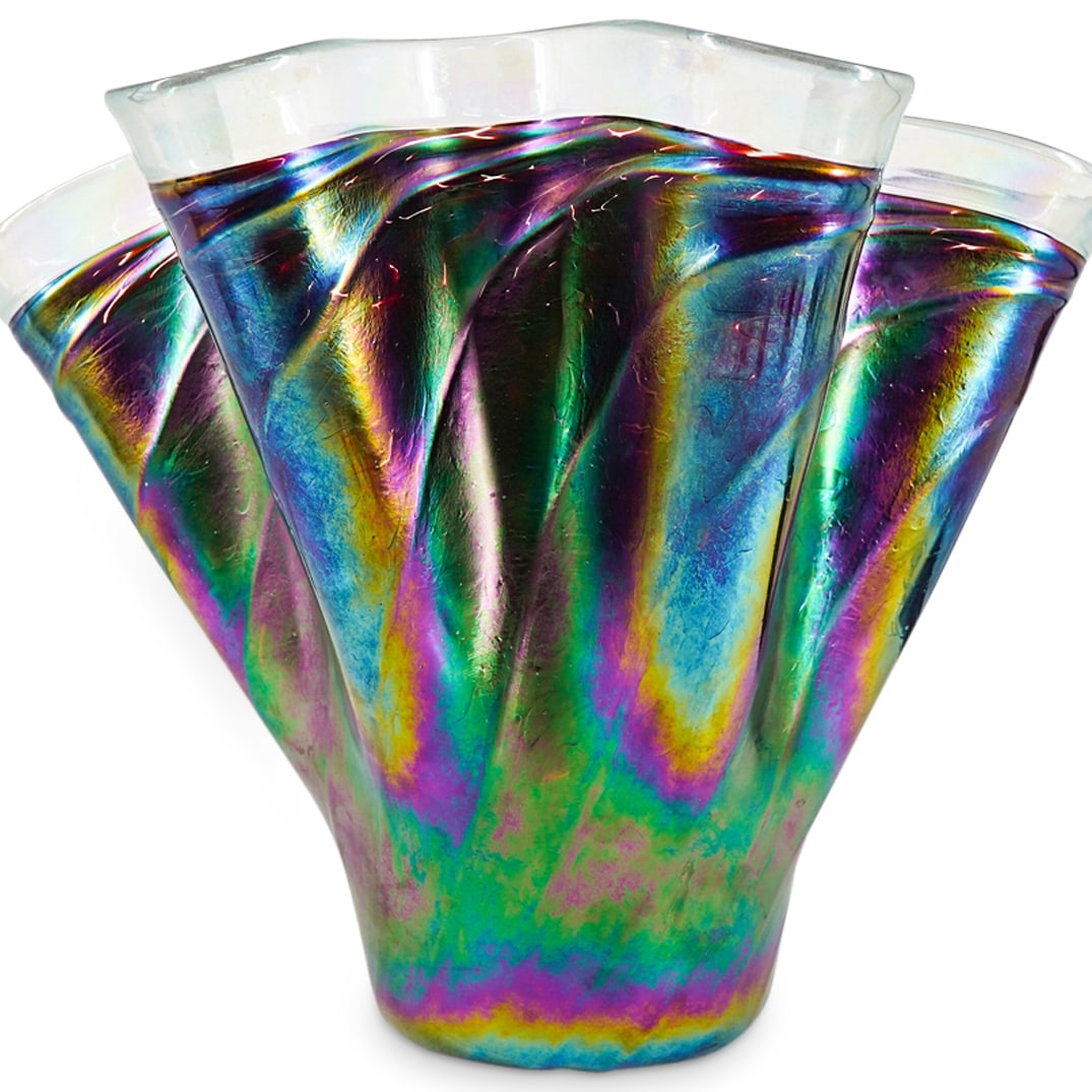 Signed Large Iridescent Art Glass Vase (1 of 5)