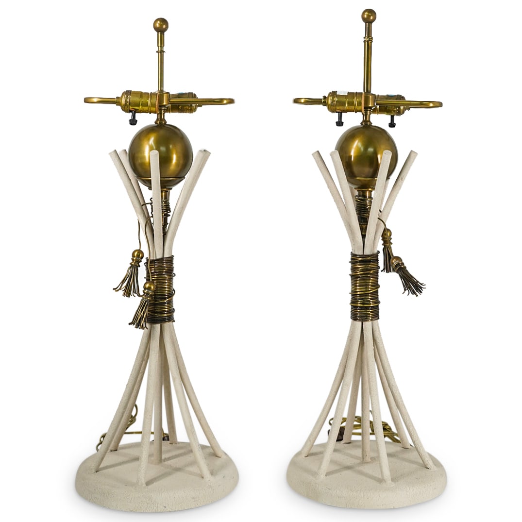 Pair Of Mid-Century Iron And Brass Table Lamps (1 of 6)