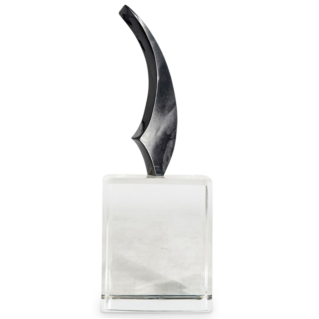 Hivo G. Van Teal Mid Century Lucite Acrylic Sculpture: DESCRIPTION: Signed Hivo G. Van Teal Mid Century Lucite Sculpture. Modernist Acrylic Lucite Sculpture depicting a black acrylic sailboat form on a clear lucite block base. Signed by artist Hivo Van Te