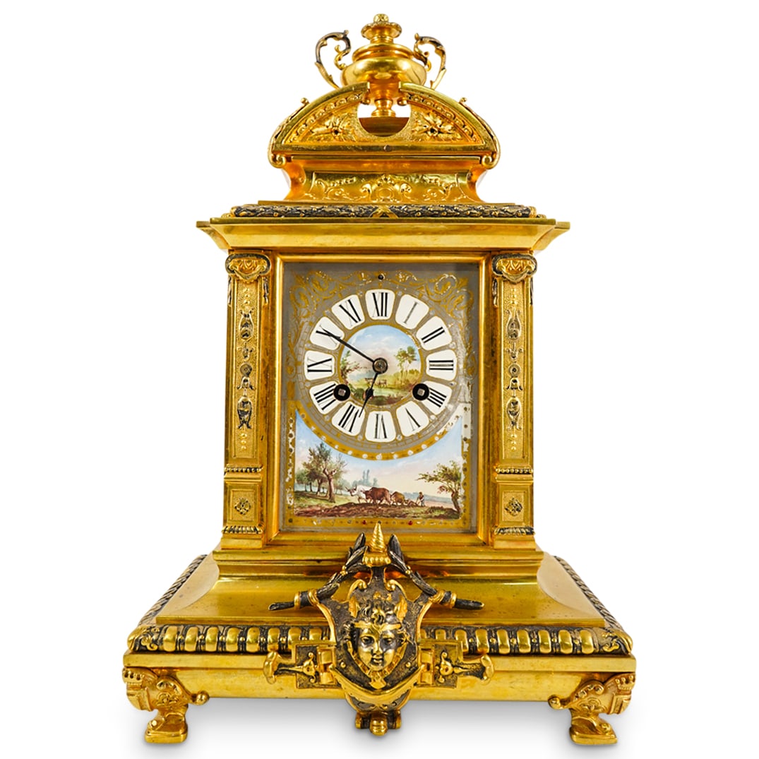 Antique French Gilt Bronze and Enamel Mantle Clock (1 of 8)