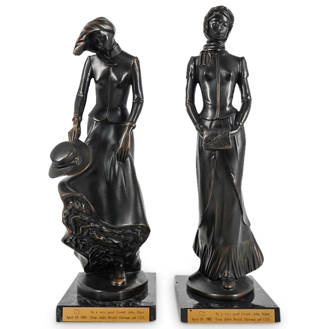 Pair Of Vintage Mixed Metal Female Figures On Marble Bases (1 of 14)