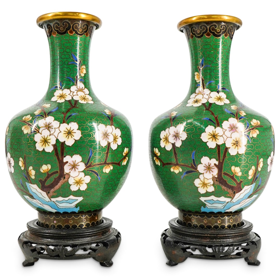 (2 Pc) Pair Of Chinese Cloisonne Vases (1 of 4)