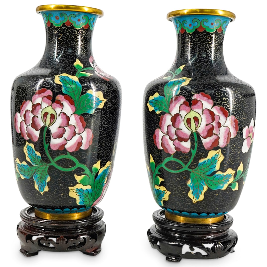 (2 Pc) Pair Of Chinese Cloisonne Vases (1 of 3)