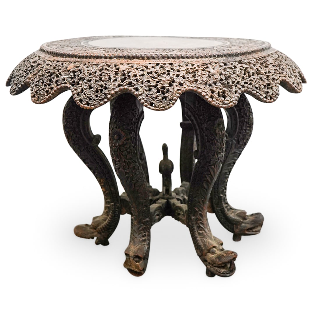 Antique Anglo Indian Carved Wood Low Occasional Table (1 of 8)