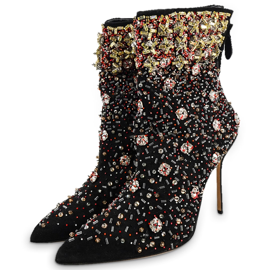 Vintage Manolo Blahnik Jeweled Black Suede Leather Boots (1 of 6)