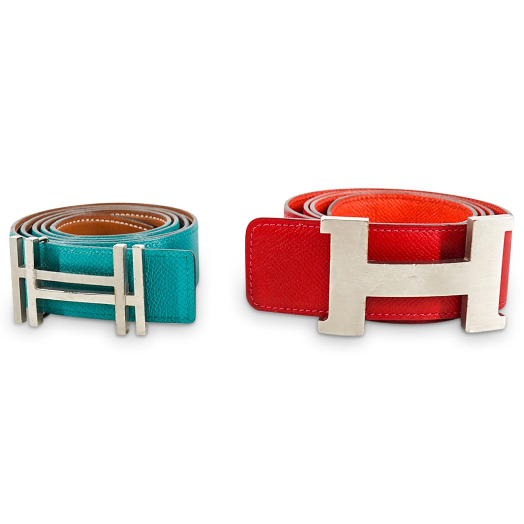 (2 Pc) Hermes Leather and Silver Buckle Belts (1 of 8)