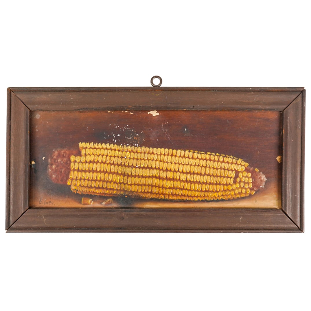 Signed E. Ives 19th Century Corn Cob Oil On Board (1 of 3)