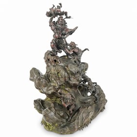 Large Antique Japanese Bronze Shoki w/ Multiple Oni Censor