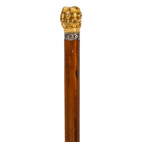 Antique Japanese Carved Bone Topped Cane