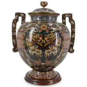 Antique Japanese Finely Crafted Cloisonne Covered Urn