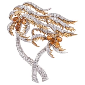 Asprey 18k Gold, Diamond and Citrine Brooch