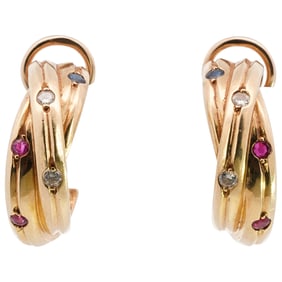 Cartier 18k Gold, Ruby and Diamond Trinity Earrings