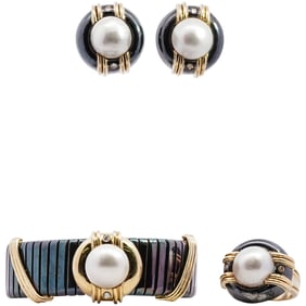 Acciaio Foro 18k Gold and MOP Jewelry Set