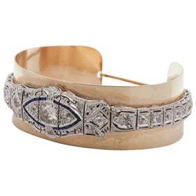 Art Deco, Diamond, and Sapphire Bangle Bracelet