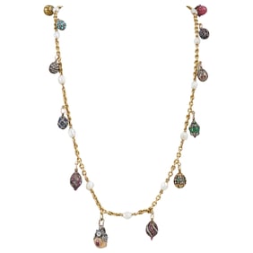 Antique Faberge Gold, Silver, Enamel and Hardstone Miniature Pendant Egg Necklace