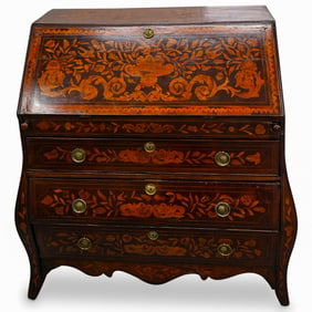 18th C. Dutch Marquetry Inlaid Secretary Cabinet