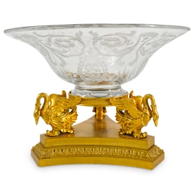 19th Cent. French Empire Gilt Bronze and Crystal Center Bowl
