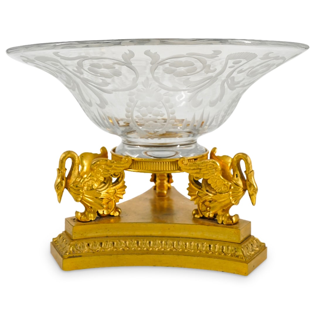 19th Cent. French Empire Gilt Bronze and Crystal Center Bowl (1 of 5)