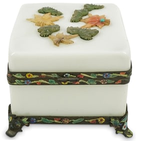 Antique Chinese White Peking Glass And Enameled Bronze Box