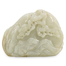 Antique Chinese Carved White Jade Mountain Tree