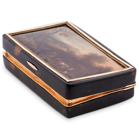 19th Cent. Painted Tortoise and 18k Gold Mounted Box