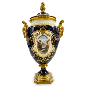 Antique English Cobalt Coalport Lidded Porcelain Urn