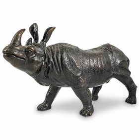 Antique European Naturalistic Bronze Rhinoceros