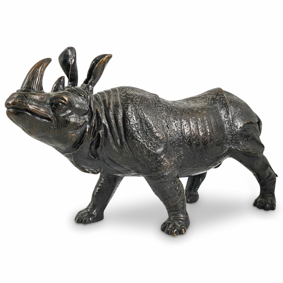 Antique European Naturalistic Bronze Rhinoceros (1 of 5)