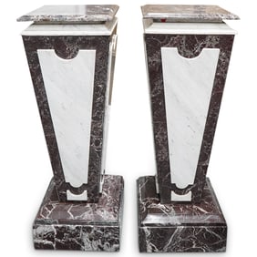 Pair Of Antique Granite And Marble Two Tone Pedestals