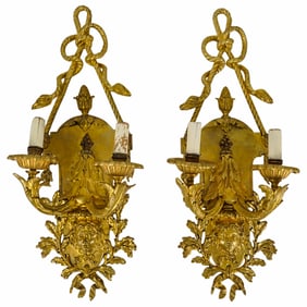 Pair Antique French Gilt Bronze Wall Sconces