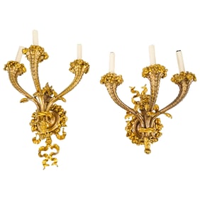 Pair Of Antique E.F. Caldwell Gilt Bronze Sconces