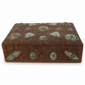 Antique Anglo-Indian Carved & Inlaid Wooden Box