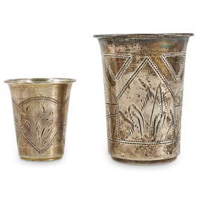 (2 Pc) Antique Russian Silver Vodka Beakers
