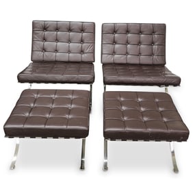 (4 Pc) Pair Of Barcelona Style Chairs W/ Ottomans